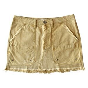 Free People Tan Brown Frayed Denim Cargo Mini Skirt Size 28